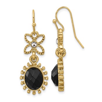 1928 Gold-tone Black and White Crystal Dangle Earrings
