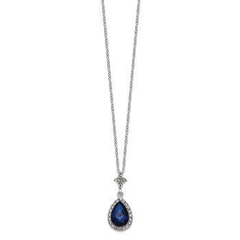 1928 Silver-tone White and Blue Crystal 16 inch with a 3 inch Extender Teardrop Pendant Necklace — alternate view