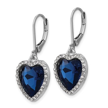 1928 Silver-tone White and Blue Crystal Heart Dangle Leverback Earrings — alternate view