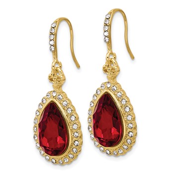 1928 Gold-tone White and Red Crystal Teardrop Dangle Earrings — alternate view