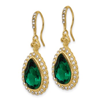 1928 Gold-tone White and Green Crystal Teardrop Dangle Earrings — alternate view