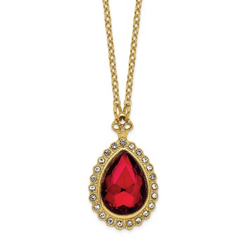 1928 Gold-tone White and Red Crystal Teardrop 16 inch with a 3 inch Extender Necklace