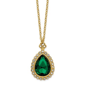 1928 Gold-tone Green and White Crystal Teardrop 16 inch with a 3 inch Extender Necklace