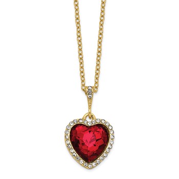 1928 Gold-tone White and Red Crystal Heart 16 inch with a 3 inch Extender Necklace