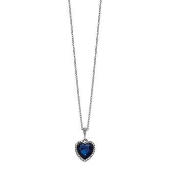 1928 Silver-tone White and Blue Crystal 16 inch with a 3 inch Heart Pendant Necklace — alternate view