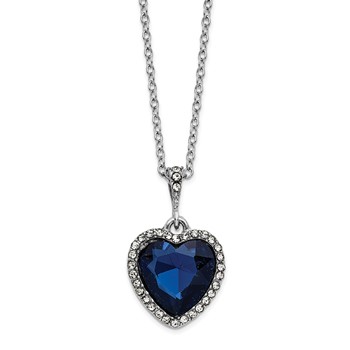 1928 Silver-tone White and Blue Crystal 16 inch with a 3 inch Heart Pendant Necklace