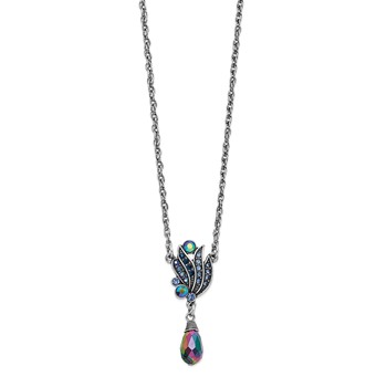 1928 Silver-tone Blue Crystal and Iridescent Aurora Borealis Stone Drop 16 inch with a 3 inch Extender Necklace — alternate view