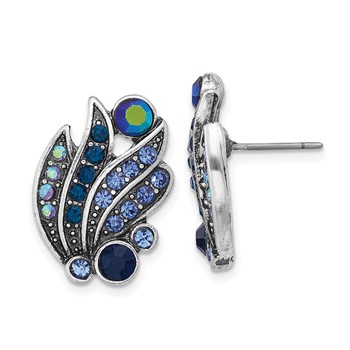 1928 Silver-tone Blue Crystal and Iridescent Aurora Borealis Stone Petal Post Earrings