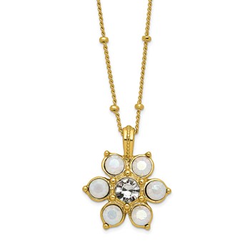 1928 Gold-tone Imitation Opal and Crystal 16 inch with a 3 inch Extender Flower Necklace