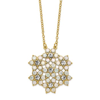 1928 Gold-tone Eight Flower Imitation Opal and Crystal 16 inch with a 3 inch Extender Necklace