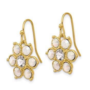 1928 Gold-tone Imitation Opal and Crystal Flower Dangle Earrings — alternate view