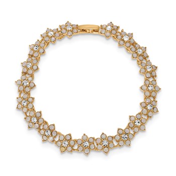 1928 Gold-tone Nineteen Flower Imitiaton Opal and Crystal 7 inch Bracelet