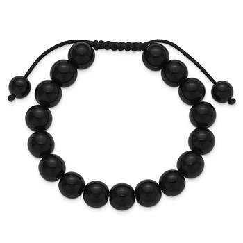 Onyx Beads on Black Polyester Cord Adjustable Bolo Bracelet — alternate view
