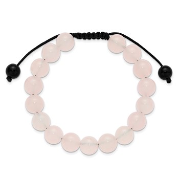 Rose Quartz and Onyx Beads on Black Polyester Cord Adjustable Bolo Bracelet — alternate view