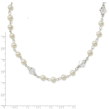 1928 Jewelry Silver-tone Clear Crystal Faceted Beads White Imitation Pearl Strand 15.5 inch Necklace with 3 inch extension — alternate view