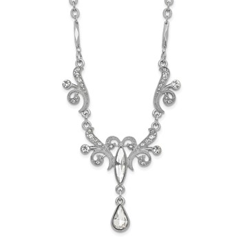 1928 Jewelry Silver-tone Sparkling Clear Crystals from Swarovski Teardrop Adjustable 15 inch Vintage Style Necklace with 3 inch extension