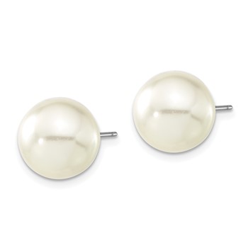1928 Jewelry Gold-tone 12mm Ivory Imitation Pearl Post Stud Earrings — alternate view