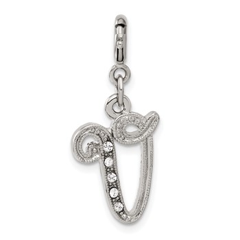 1928 Silver-tone Crystal Initial V Spring Ring Charm