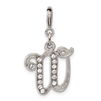 1928 Silver-tone Crystal Initial W Spring Ring Charm