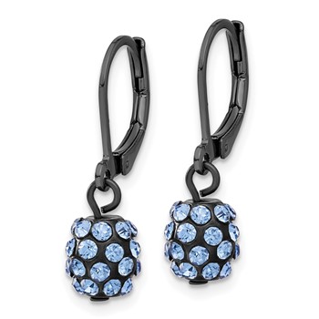 1928 Black-plated Blue Glass Stone Ball Leverback Earrings — alternate view