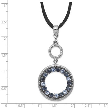 1928 Jewelry Silver-tone Light and Dark Blue Crystal Double Circle Adjustable 16 inch Satin Cord Necklace with 3 inch extension — alternate view