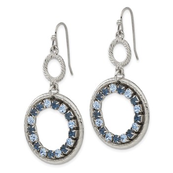 1928 Jewelry Silver-tone Textured Frame Light and Dark Blue Crystal Double Circle Dangle Earrings — alternate view