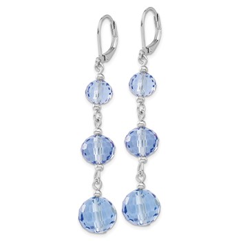 1928 Jewelry Silver-tone Graduated Light Blue Glass Faceted Beads Dangle Leverback Earrings — alternate view