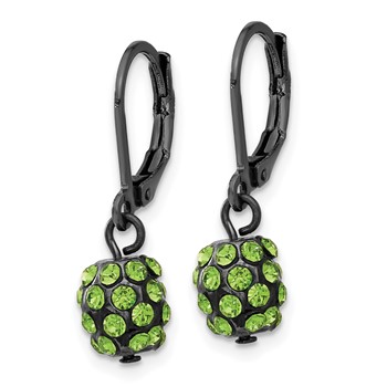 1928 Black-plated Green Glass Stone Ball Leverback Earrings — alternate view