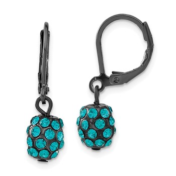 1928 Jewelry Black-plated Teal Glass Stones Fireball Dangle Leverback Earrings