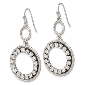 1928 Silver-tone Clear Crystal Circle Dangle Earrings — alternate view