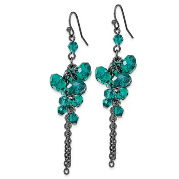 1928 Black-plated Dark Green Glass Beads Dangle Earrings — alternate view