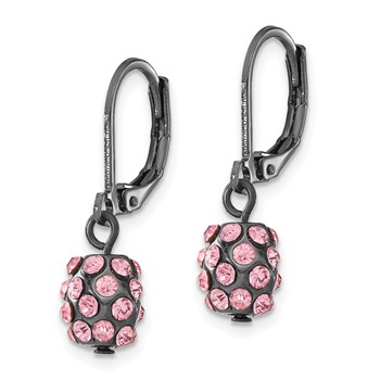 1928 Jewelry Black-plated Pink Glass Stones Fireball Dangle Leverback Earrings — alternate view