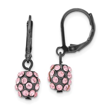 1928 Jewelry Black-plated Pink Glass Stones Fireball Dangle Leverback Earrings