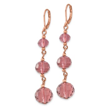 1928 Jewelry Rose-tone Graduated Faceted Purple Glass Beads Dangle Leverback Earrings — alternate view