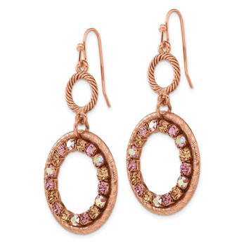 1928 Jewelry Copper-tone Textured Frame Purple Pink and Colorado Crystal Double Circle Dangle Earrings — alternate view