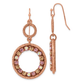 1928 Jewelry Copper-tone Textured Frame Purple Pink and Colorado Crystal Double Circle Dangle Earrings