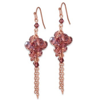 1928 Brass-tone Purple Glass Beads Cluster Dangle Earrings — alternate view