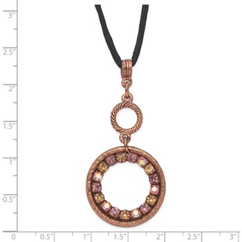 1928 Jewelry Copper-tone Pink Purple and Colorado Crystal Double Circle Adjustable 16 inch Satin Cord Necklace with 3 inch extension — alternate view