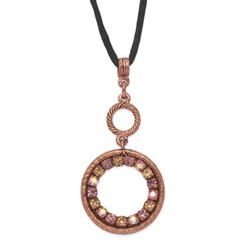 1928 Jewelry Copper-tone Pink Purple and Colorado Crystal Double Circle Adjustable 16 inch Satin Cord Necklace with 3 inch extension
