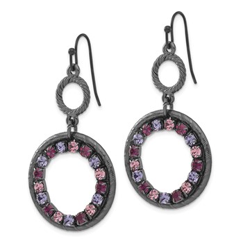 1928 Jewelry Black-plated Textured Frame Light and Dark Pink and Purple Crystal Double Circle Dangle Earrings — alternate view