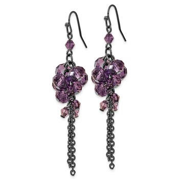 1928 Jewelry Black-plated Smokey Purple Glass Faceted Beads Cluster Dangle Earrings — alternate view