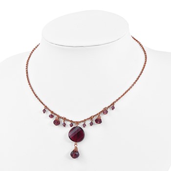 1928 Jewelry Rose-tone Purple Faceted Glass Dangle Beads 16 inch Necklace with 3 inch extension — alternate view