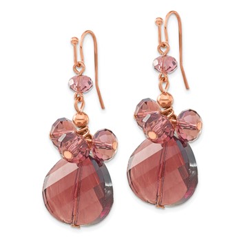 1928 Jewelry Rose-tone Purple Faceted Glass Bead Cluster Dangle Earrings — alternate view