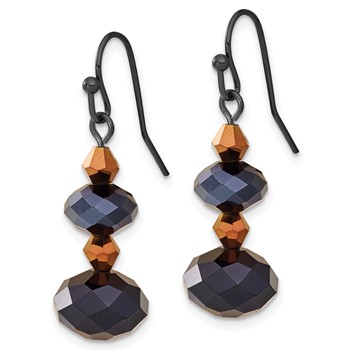 1928 Jewelry Black-plated Jet Black and Brown Faceted Glass Bead Dangle Earrings — alternate view