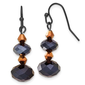 1928 Jewelry Black-plated Jet Black and Brown Faceted Glass Bead Dangle Earrings
