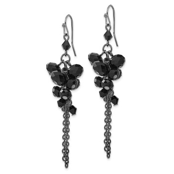 1928 Jewelry Black-plated Jet Black Faceted Glass Beads Cluster Dangle Earrings — alternate view