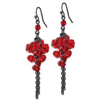 1928 Jewelry Black-plated Red Glass Faceted Beads Cluster Dangle Earrings — alternate view