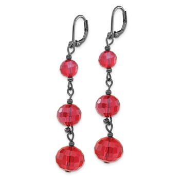 1928 Jewerly Black-plated Graduated Red Faceted Glass Beads Dangle Leverback Earrings — alternate view