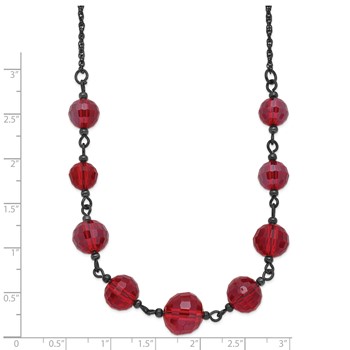 1928 Jewelry Black-plated Red Glass Faceted Graduated Bead 16 inch Necklace with 3 inch extension — alternate view