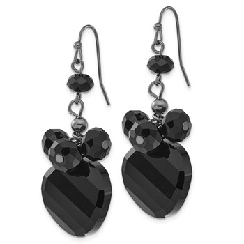 1928 Jewelry Black-plated Jet Black Faceted Glass Bead Cluster Dangle Earrings — alternate view